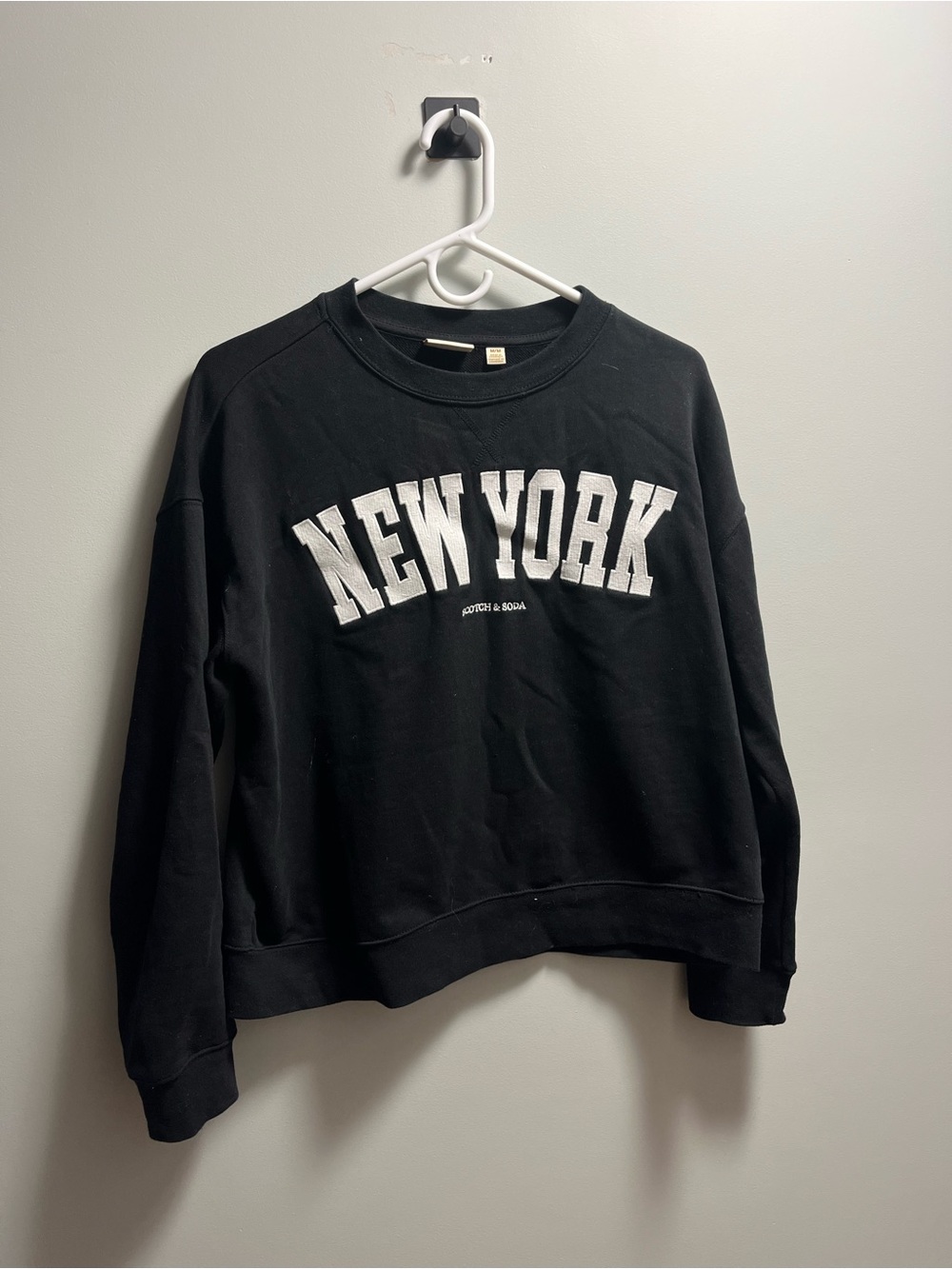 Scotch & Soda Black 'New York' Crewneck Sweatshirt with White Lettering